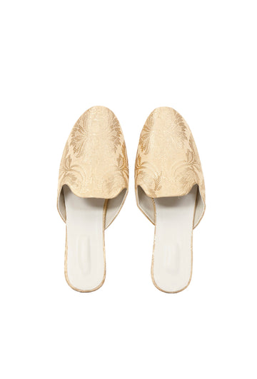 Beige Brocade Slider Mules
